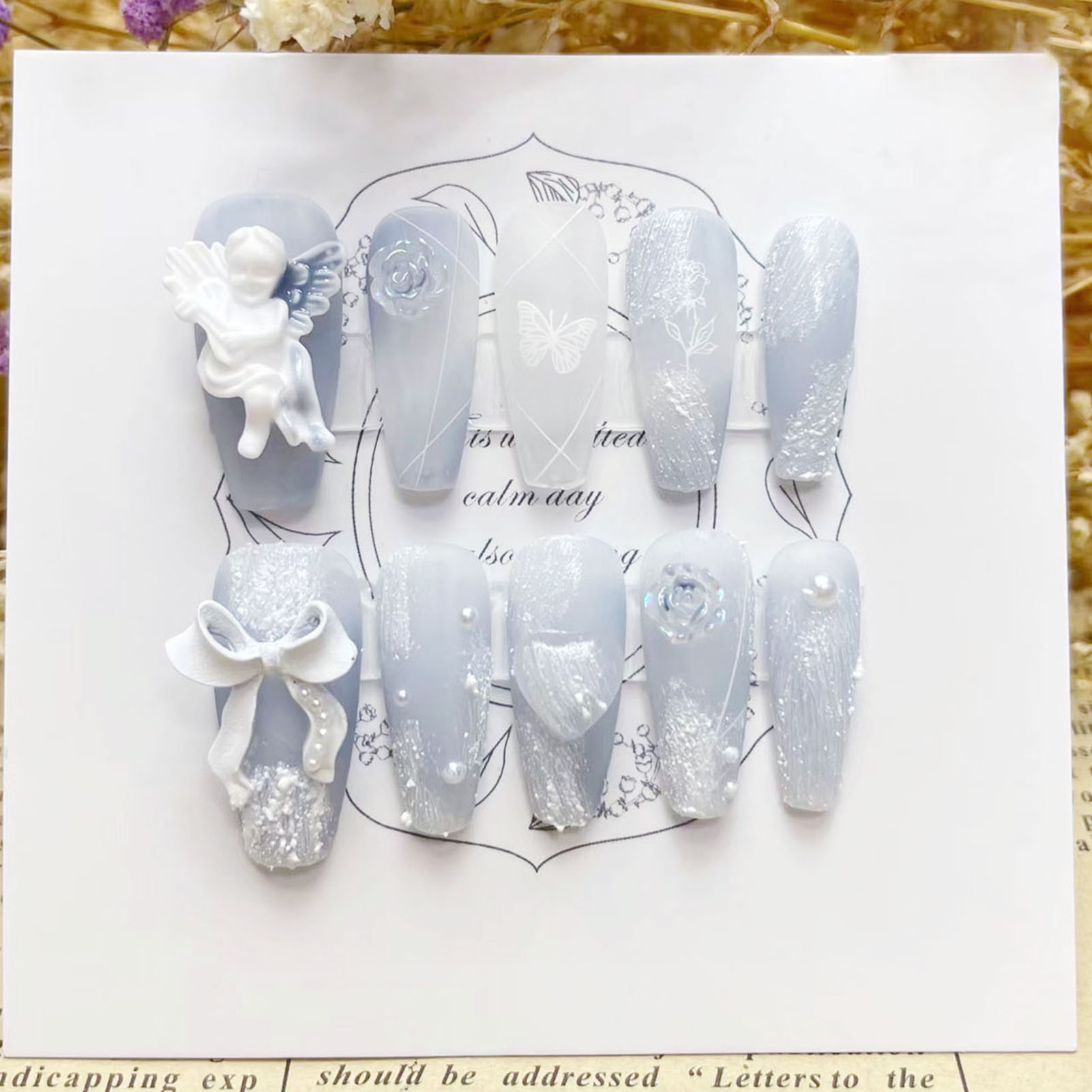 Resin Art Flowers - 3D Plaster Angel False Nails Glossy
