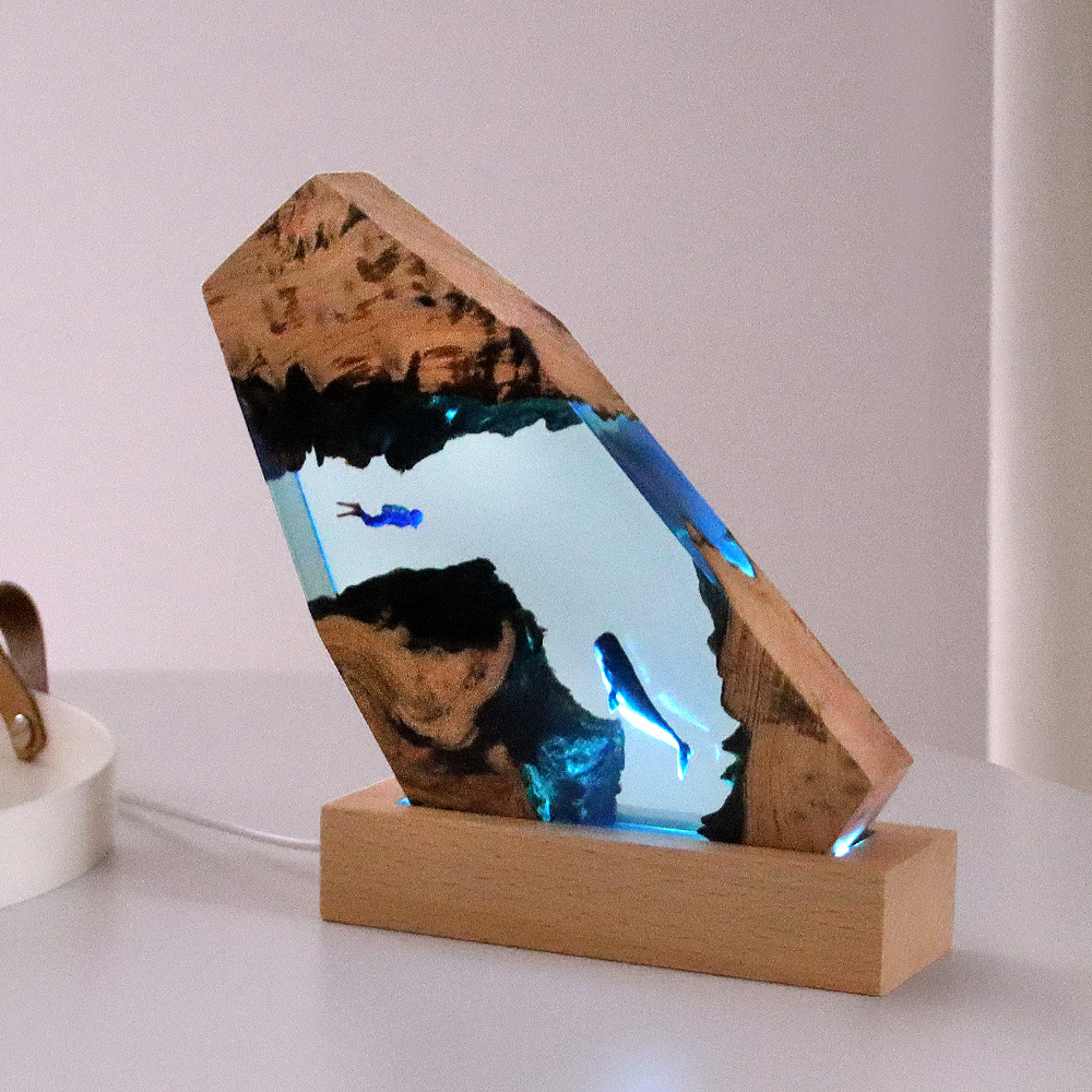 Resin Art Gift For Anniversary - New Underwater Cave Whale Diver Home