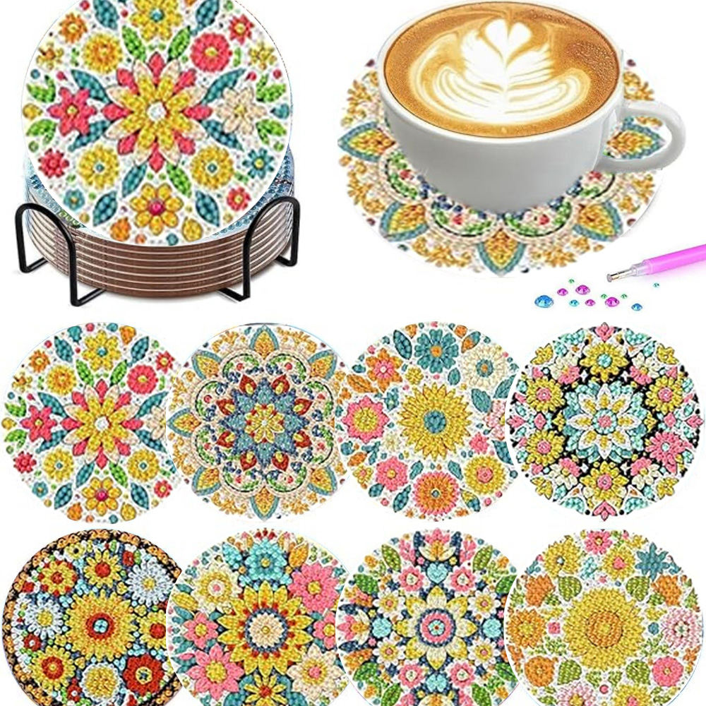 Resin Art Flowers - 8-piece set/Diamond painting coaster set, flower