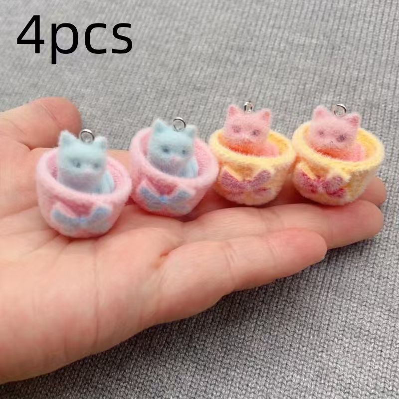 4pcs 3D plush resin cat pendan - Resin Art Earrings review and price